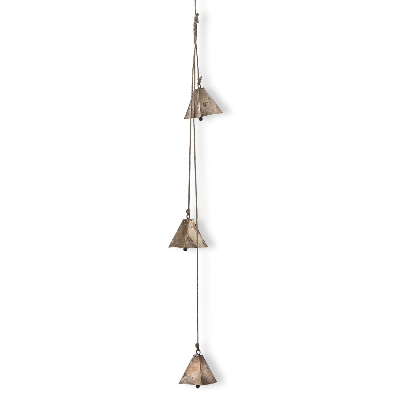 Pyramid Temple Bells with Jute Rope Swag Decorative Holiday Decor Antique Brass Gold 38.5 in H x 2.5 in L x 2.5 in W